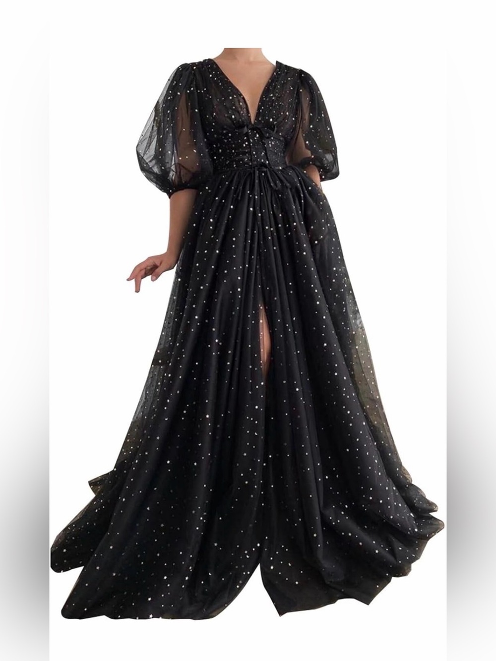 Stars & moon sequin tulle homecoming prom dress